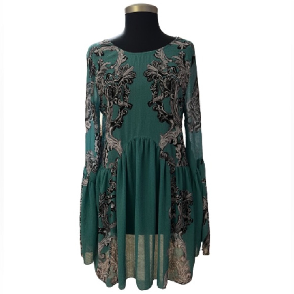 Intimately Free People Symphony Jade Combo Printed Bell Sleeve Slip Dress XS